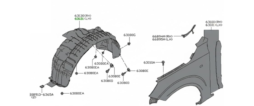 TOLVA SALPICADERA NISSAN PU NP300 2016 AL 2020 GAS PLAST DEL IZQ DESMONTADO ORIGINA COD. 66843-4KH5A