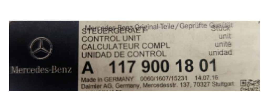 MODULO AIRBAG MERCEDES BENZ CLASE A/ CLA/ GLA 2012 AL 2020 12V ORIGINAL COD. A-117-900-18-01