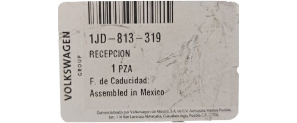 TOLVA CALAVERA VOLKSWAGEN JETTA CLASICO 2008 AL 2015 IZQ ORIGINAL COD. 1JD-813-319