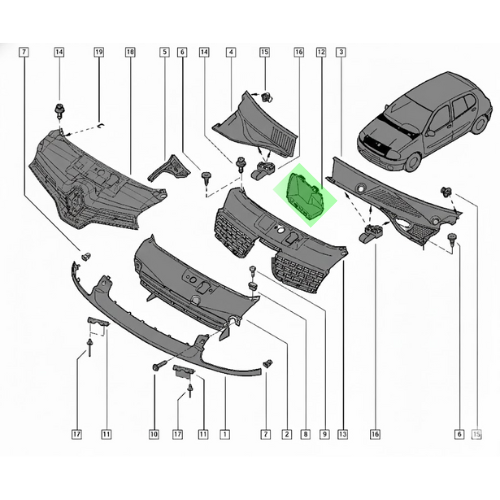 SOPORTE PARRILLA RENAULT CLIO 1998 AL 2004 INT DEL ORIGINAL COD. 8200068386
