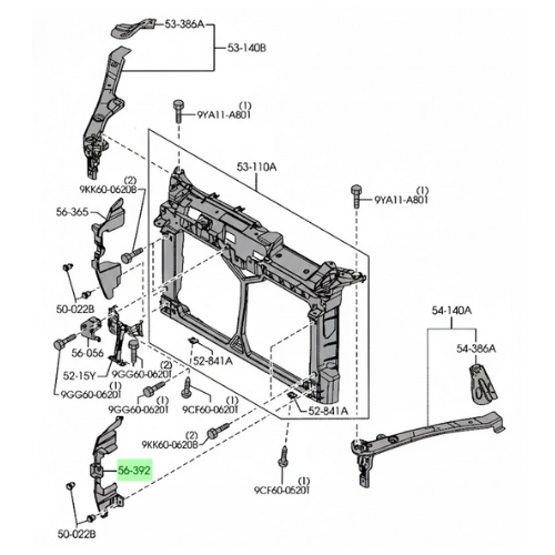 TOLVA MARCO RADIADOR MAZDA 6 2009 AL 2013 DEL DER ORIGINAL COD. GS3L56251