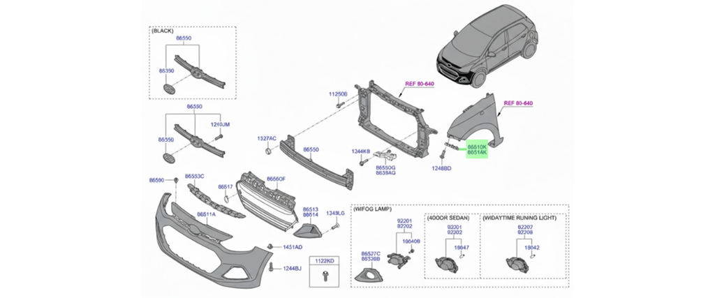 GUIA FASCIA (DEFENSA) HYUNDAI GRAND I10 2015 AL 2020 DEL DER ORIGINAL COD. 86514-B4000