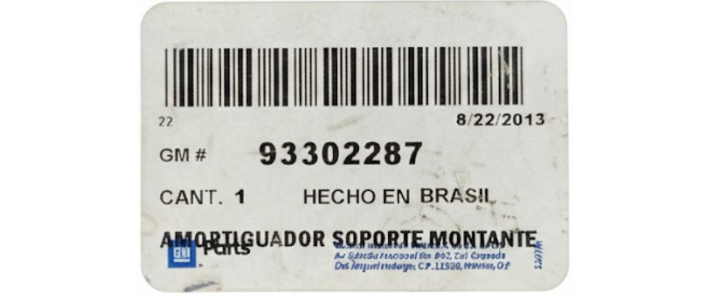 SOPORTE MOTOR CHEVROLET CORSA 2003 AL 2008 1.8L L4 TRAS HORIZONTAL ORIGINAL GM COD. 93302287