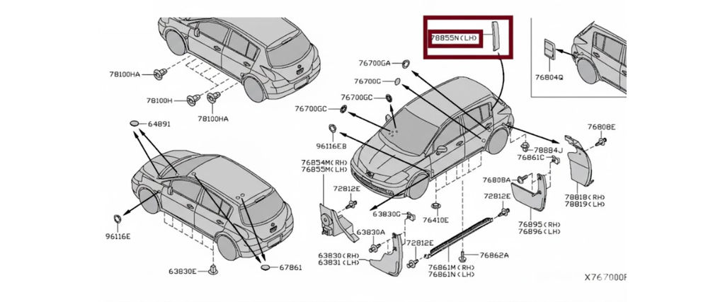 MOLDURA PUERTA NISSAN TIIDA 2007 AL 2012 EXT TRAS IZQ ORIGINAL COD. 78127-EL000