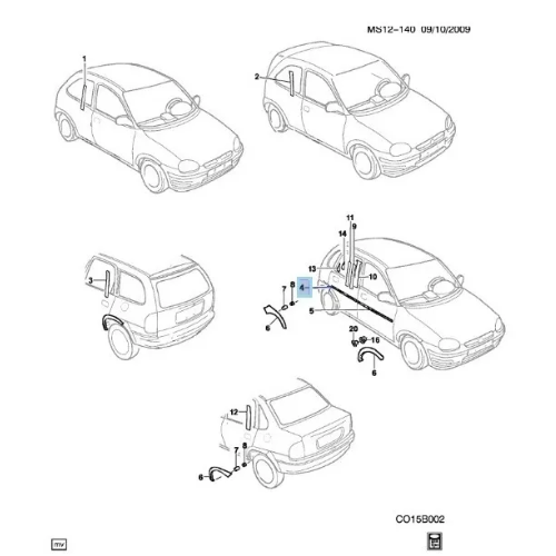 MOLDURA PUERTA CHEVROLET CHEVY 1994 AL 2003 TRAS DER ORIGINAL GM COD. 93442941