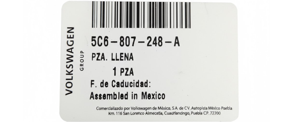 ANTIMPACTO VOLKSWAGEN JETTA BICENTENARIO 2011 AL 2018 DEL IZQ ORIGINAL COD. 5C6-807-248-A