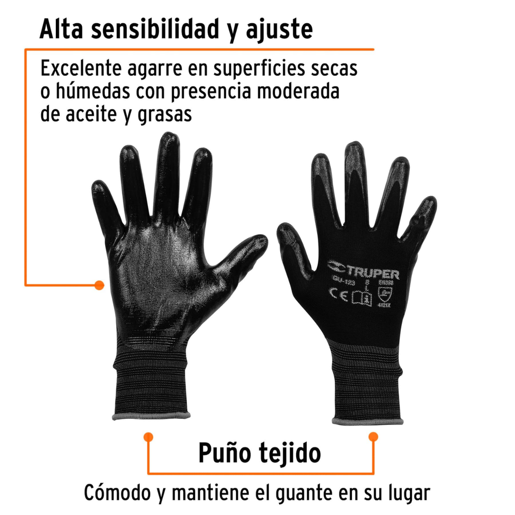 GUANTES TEJIDOS RECUBIERTOS C/NITRILO GDE TRUPER COD. 13295 GU-123