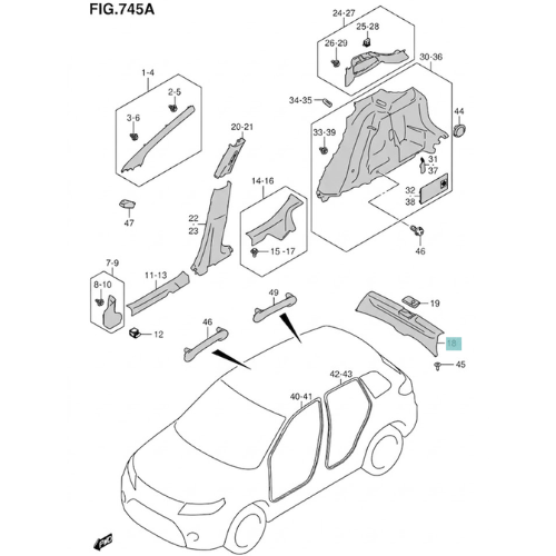 CUBIERTA CAJUELA SUZUKI VITARA 2016 AL 2022 TEXT INT TRAS ORIGINAL COD. 76191-54P01-5PK