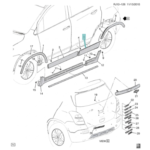 MOLDURA PUERTA CHEVROLET TRAX 2013 AL 2020 TRAS IZQ ORIGINAL GM COD. 95161597