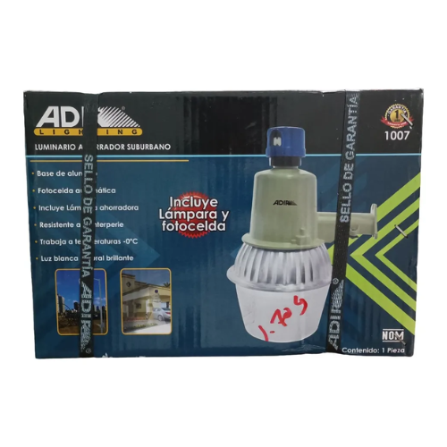 LUMINARIO EXT SUBURBANO C/LAMPARA C/FOTOCELDA BASE ALUMINIO COD. 1007