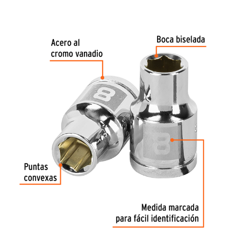 DADO 6 PUNTAS CUADRO 3/8" DE 8MM TRUPER COD. 13672 D-5208-HM (129108)
