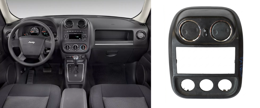 MOLDURA TABLERO (RADIO) JEEP COMPASS/ PATRIOT 2010 AL 2016/ DODGE CAIBER 2007 AL 2012 C/REJILLAS P/AIRE INT CENT DESMONTADO ORIGINAL COD. 1PL23TRMAA