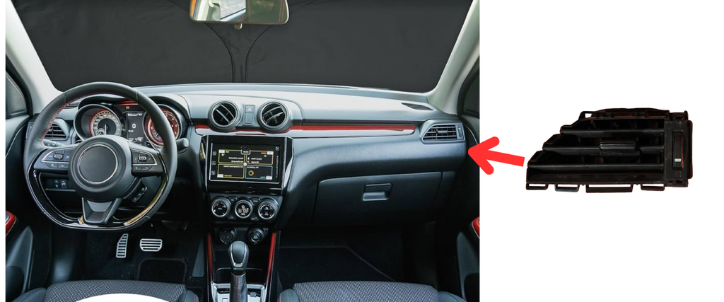 REJILLA INTERIOR DE AIRE ACONDICIONADO SUZUKI SWIFT 2017 AL 2024 GL/GLX/BOOSTERJET/HYBRID 1.2/1.0L BOOSTERJET LAT TAB DEL DER DESMONTADO ORIGINAL COD. 73630-52R00