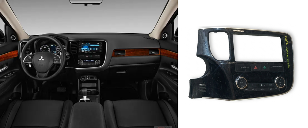 MOLDURA TABLERO (RADIO) MITSUBISHI OUTLANDER 2014 AL 2021 ES/SE/SEL/GT 2.0/2.4L C/CONTROL CLIMA C/BONTON P/INTERMITENTES/MODO ECO INT CENT DESMONTADO ORIGINAL COD. 8002B294