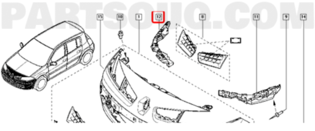 GUIA FASCIA (DEFENSA) RENAULT MEGANE II 2007 AL 2009 DEL DER ORIGINAL COD. 8200412349