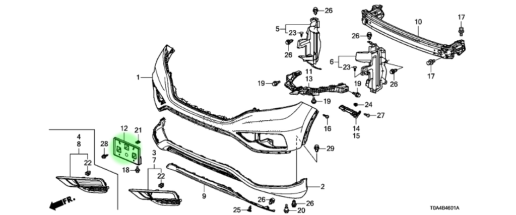 PORTAPLACA HONDA CRV 2015 AL 2016 5 PTAS DEL DESMONTADO ORIGINAL COD. 71145-T1W-A0