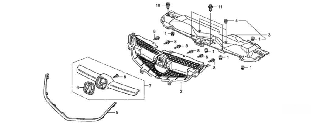 TOLVA MARCO RADIADOR ACURA LT 2004 A 2008 SUP DESMONTADO ORIGINAL COD. 74117-SEPA-A000