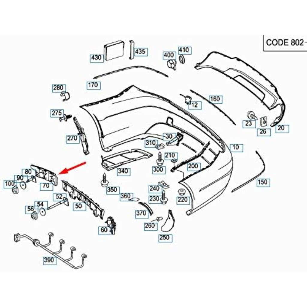 GUIA (FASCIA) DEFENSA MERCEDES BENZ W204/ C250/ C350 2007 AL 2014 TRAS DER ORIGINAL COD. A2048800603