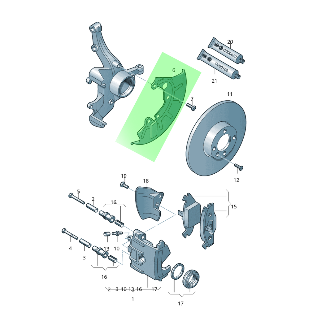 TOLVA DISCO VOLKSWAGEN JETTA/ BORA/ GOLF GTI/ AUDI A3/ SEAT LEON/ TOLEDO 1999 AL 2006 P/FRENO DEL DER OROIGINAL COD. 1J0615312A