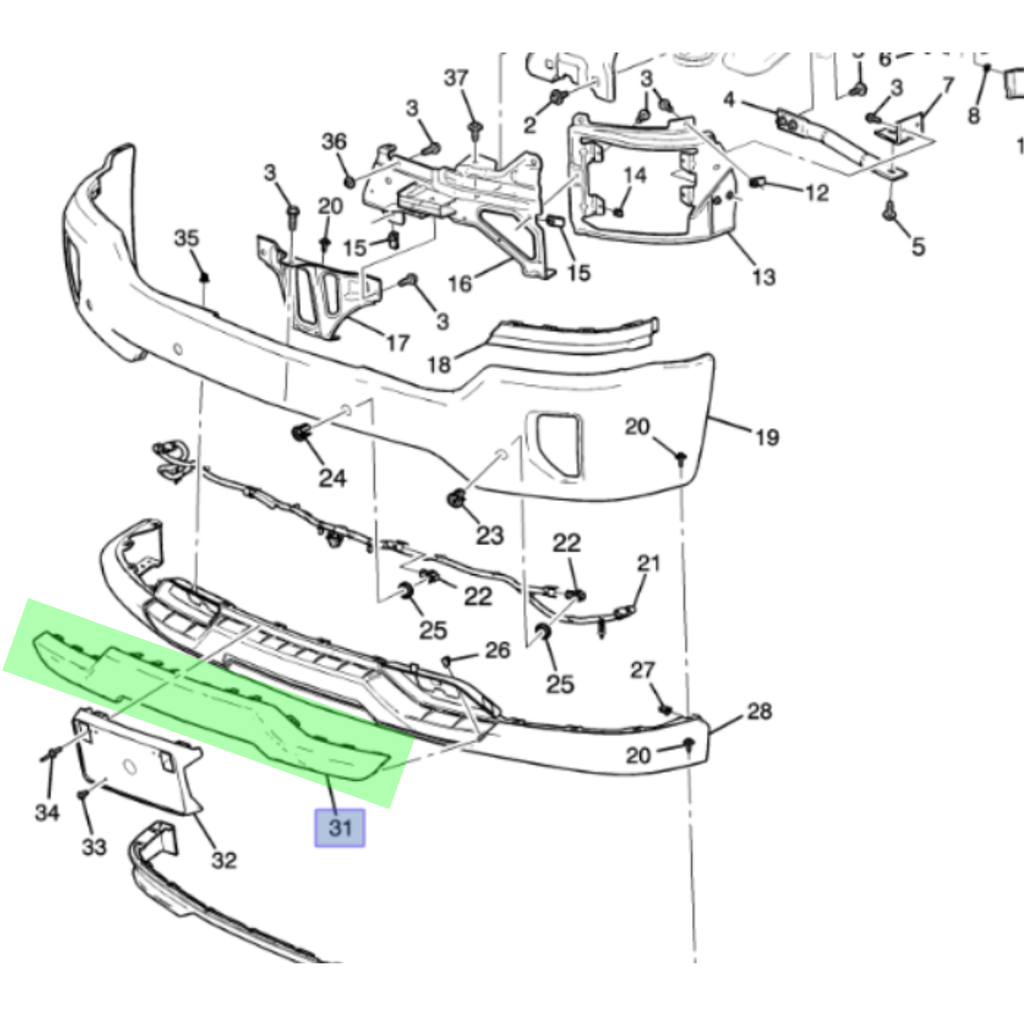 MOLDURA FASCIA (DEFENSA) CHEVROLET SILVERADO 1500 2017 AL 2018 CENT DEL COD. 23243083