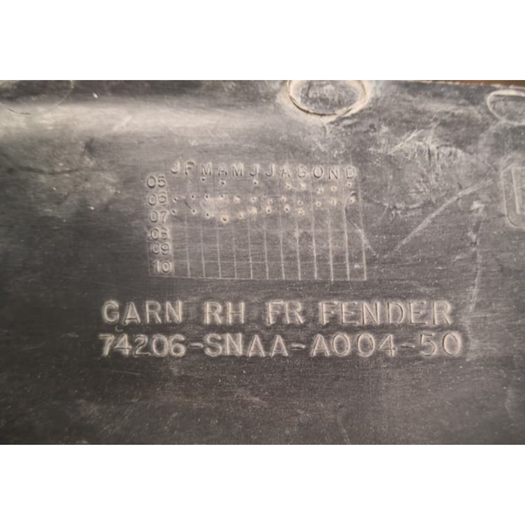 TOLVA CUBREPOLVO HONDA CIVIC 2006 AL 2011 SEDAN/ COUPE P/SALPICADERA INT DER DESMONTADO ORIGINAL COD. 74220-SNAA-A004