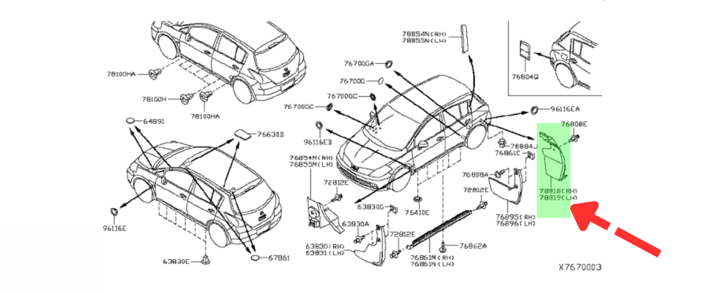 TOLVA LODERA NISSAN TIIDA 2007 AL 2018 TRAS IZQ ORIGINAL COD. 78819-EL000