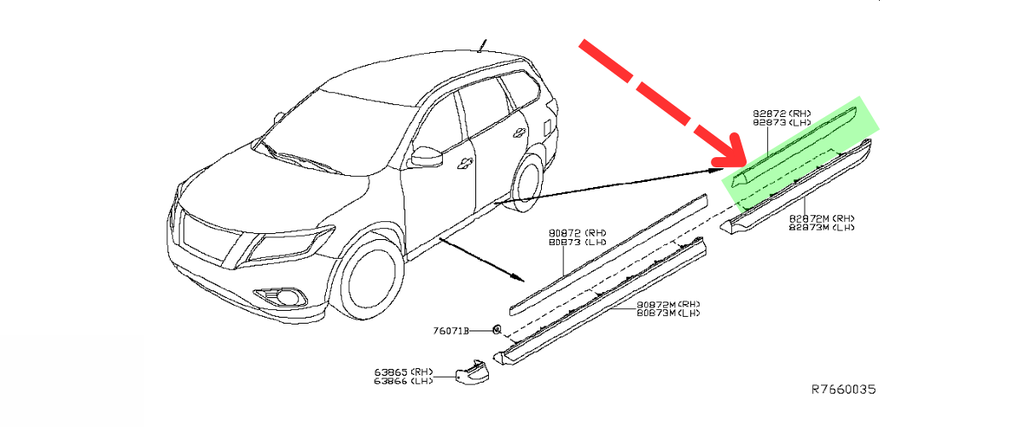 MOLDURA PUERTA NISSAN PATHFINDER 2013 AL 2020 CROM TRAS DER ORIGINAL COD. 82870-3KA0