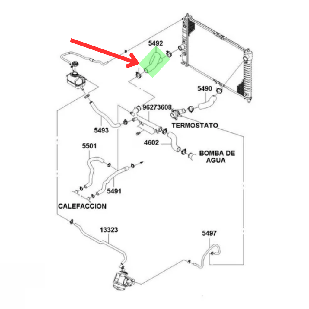 MANGUERA RADIADOR CHEVROLET AVEO 2008 AL 2017 1.6L INF ORIGINAL COD. 95498894