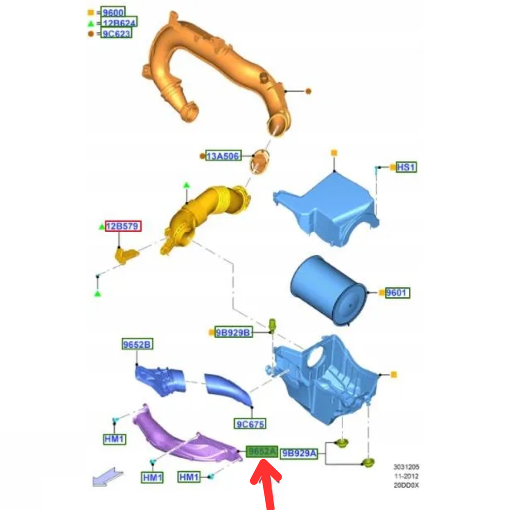 DUCTO ADMISION DE AIRE FORD FOCUS 2010 AL 2018 HATCHBACK 1.6L ORIGINAL COD. AV61-9E635-BD