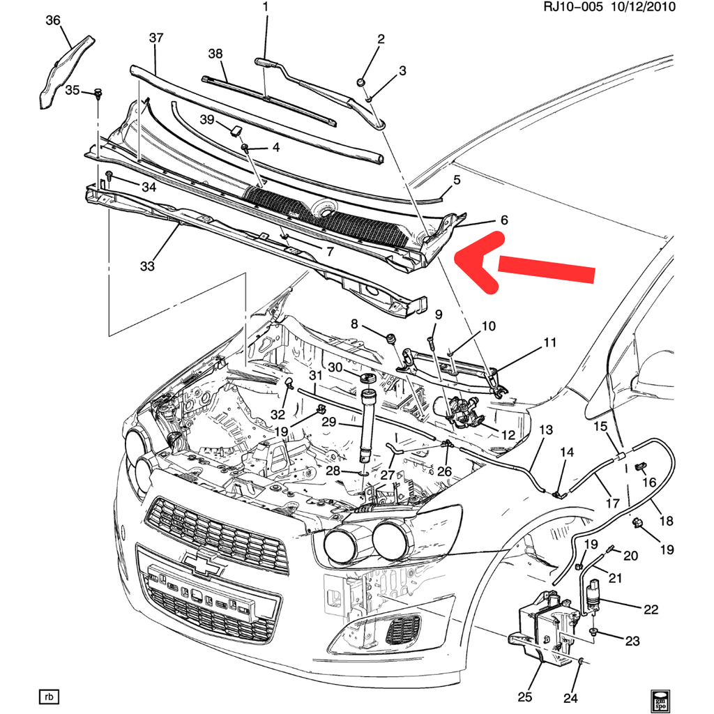 TOLVA LIMPIAPARABRISAS CHEVROLET SONIC/ AVEO 2012 AL 2018 NEG ORIGINAL COD. T300-95493727
