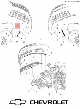 GUIA FASCIA (DEFENSA) CHEVROLET CRUZE 2010 AL 2016 DEL DER ORIGINAL COD. 95291688