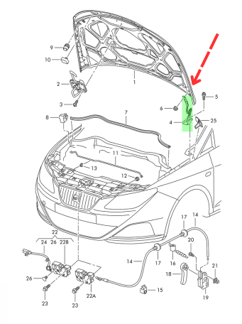 BISAGRA COFRE SEAT IBIZA 2009 AL 2016 DER ORIGINL COD. 6J0-823-302-A