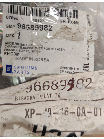 BISAGRA DE PUERTA CHEVROLET SPARK 2011 AL 2021 INF DER ORIGINAL COD. 96689982