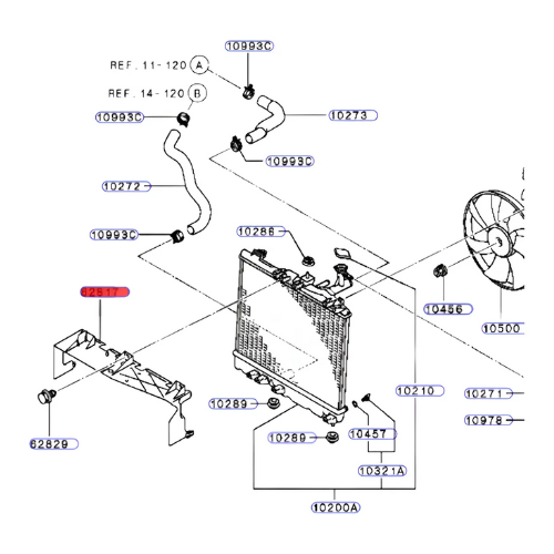 TOLVA RADIADOR MITSUBISHI MIRAGE 2013 AL 2019  SUP DEL COD. 1360A1427143