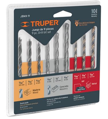 JUEGO BROCAS MIXTO 9 PZ TRUPER COD. 11339 JBMX-9 (135660)