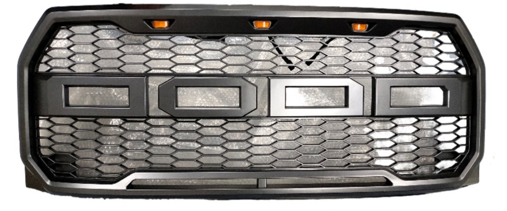 [FOF118PAGRRA] PARRILLA FORD F150 2015 AL 2019 GRIS TIPO RAPTOR C/ LEDS EX+