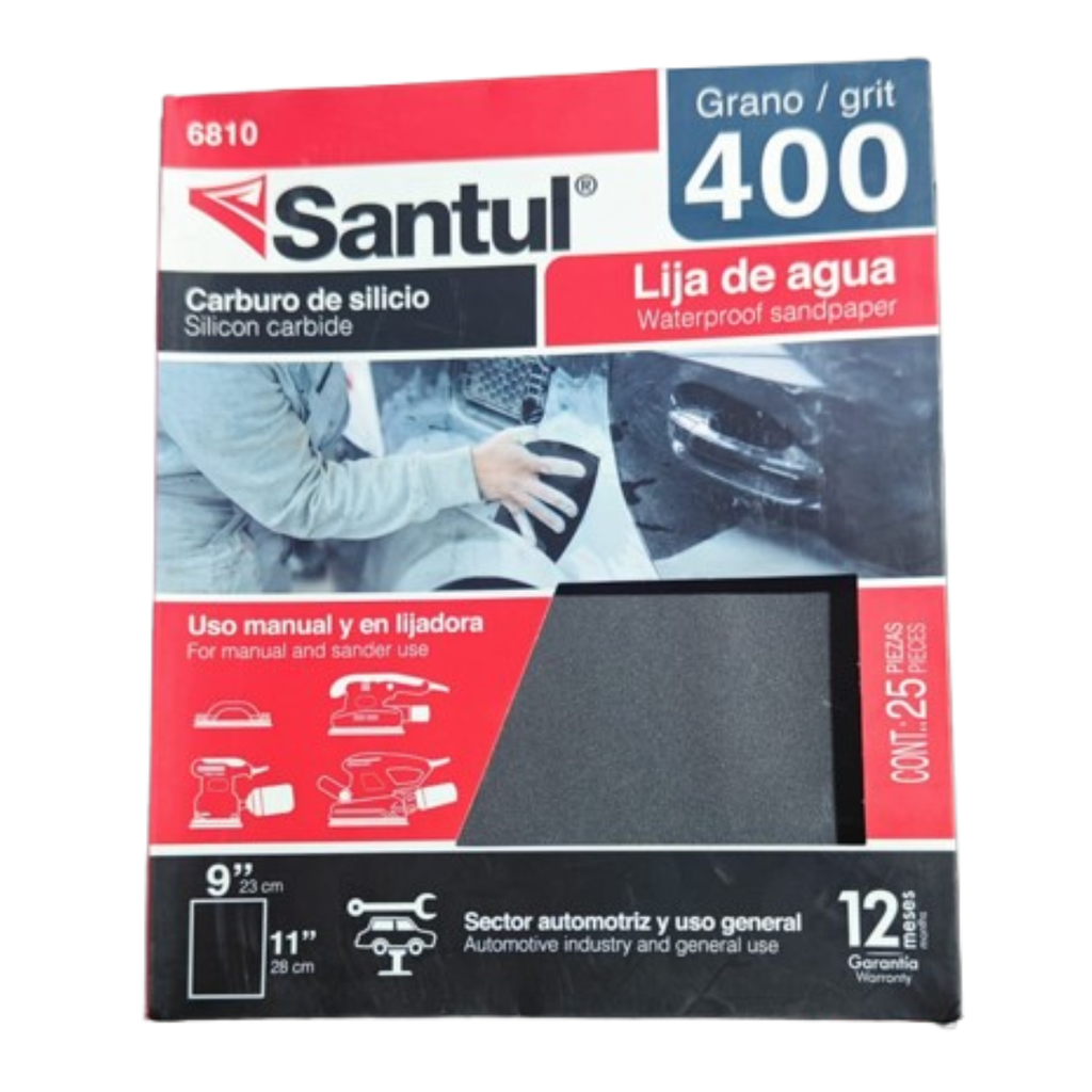 LIJA DE AGUA GRANO 400 DE CARBURO DE SILICIO SANTUL COD. 6810