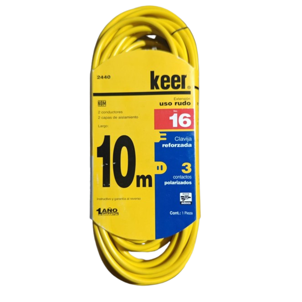 EXTENSION ELECTRICA DOMESTICA 10 M  AMARILLO KEER P/USO RUDO C/3 CONTACTOS NO.16 COD. 2440
