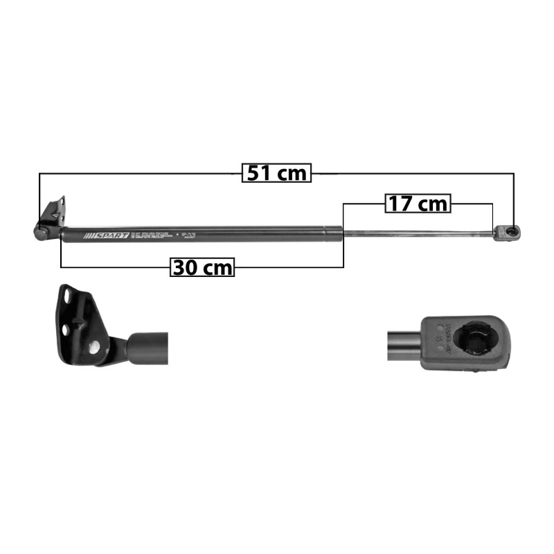 [50984MAN] AMORTIGUADOR 5TA PUERTA DODGE ATOS 09-12 CON BRACKETS 51 30 17 ENTRADA TIPO 9 ENTRADA 2 TIPO 17 430 96.66 490 110.16 SPART 7178 TUR DER