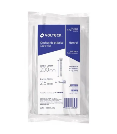 [VOCINPL20] CINCHO PLAST 20 CM VOLTECK 100 PZAS COD. 44302 CIN-1820 (126027)