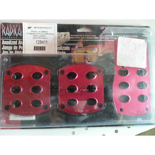 [PESTAALU] CUBRE PEDAL ALUM STANDAR JGO VARIOS COLORES COD. 128411