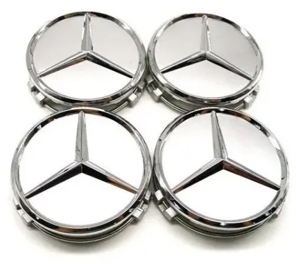 [MP-T023CRP-4] TAPON RIN CENTRO MERCEDES BENZ  75MM CROM/PLATA LISO JGO 4 PZAS N2