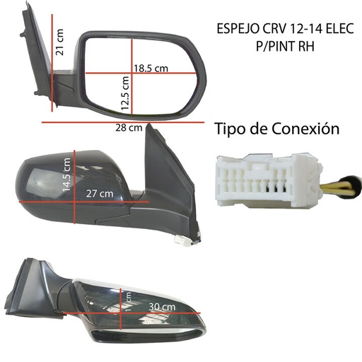 [HDHDES122] ESPEJO HONDA CRV 2012 AL 2014 ELEC P/PINT 3 PINES DER