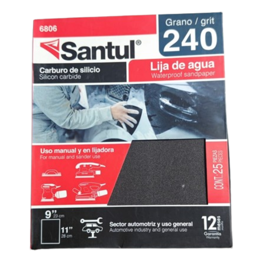 [LISA-G240-AG] LIJA DE AGUA GRANO 240 DE CARBURO DE SILICIO. SANTUL COD. 6806